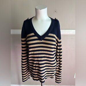Ralph Lauren Navy and Tan V-Neck Sweater Size L